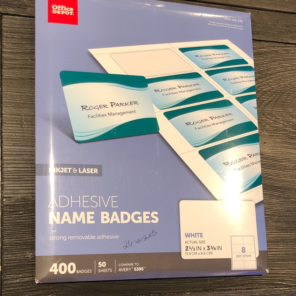 Office Depot Adhesive Name Badges - White
